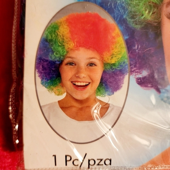 NWT Curly Rainbow Clown Wig Halloween Costume Accessory Cosplay Oone Size New - Picture 2 of 5